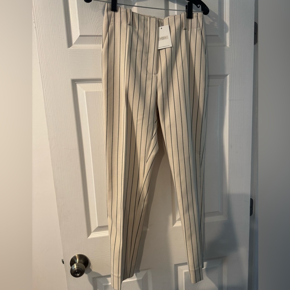 Stylish Women’s Cream Trousers with Black Stripes